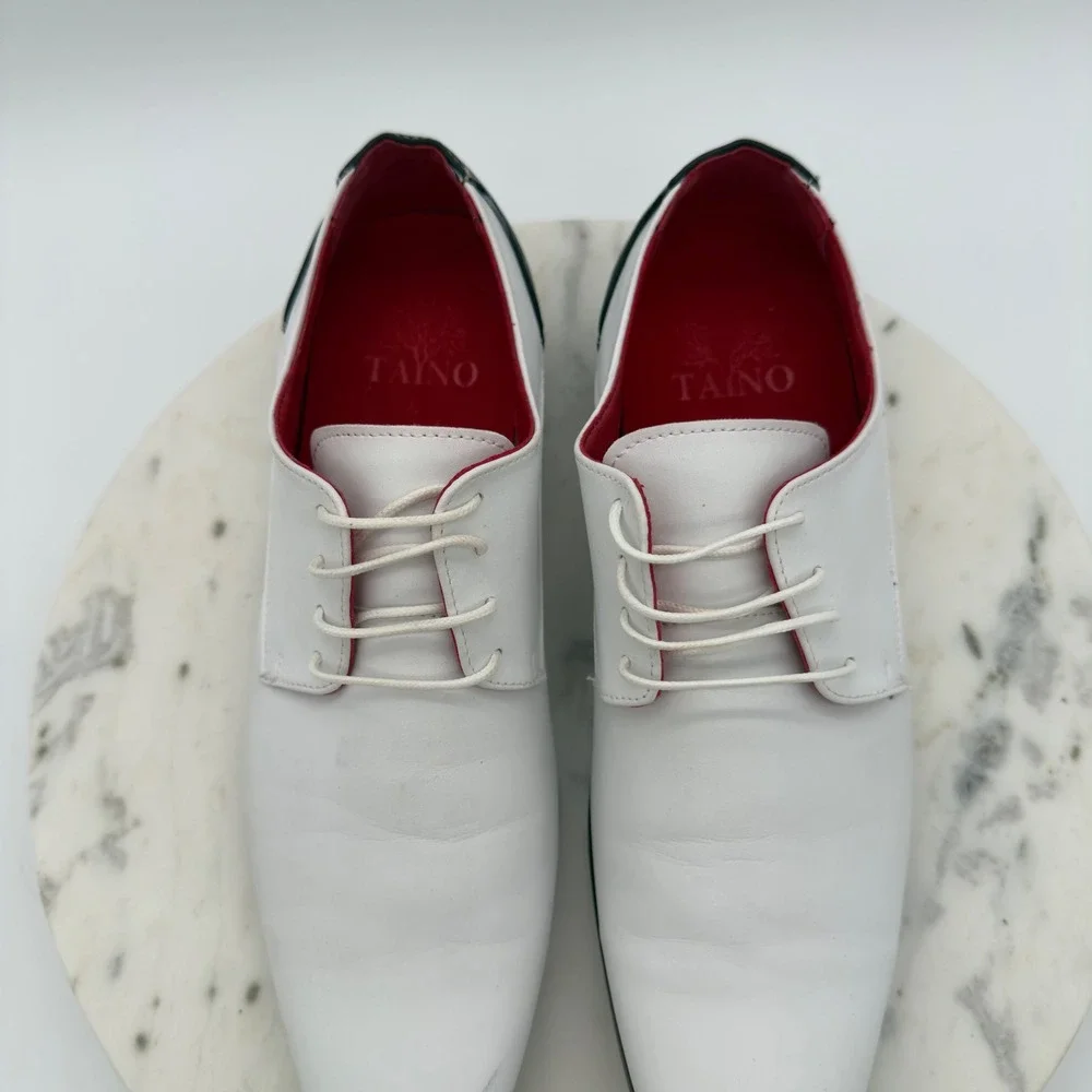 Tayno Dean White Dress Shoes‎ Mens 8 White Black Red Contrast Lace Up Oxfords